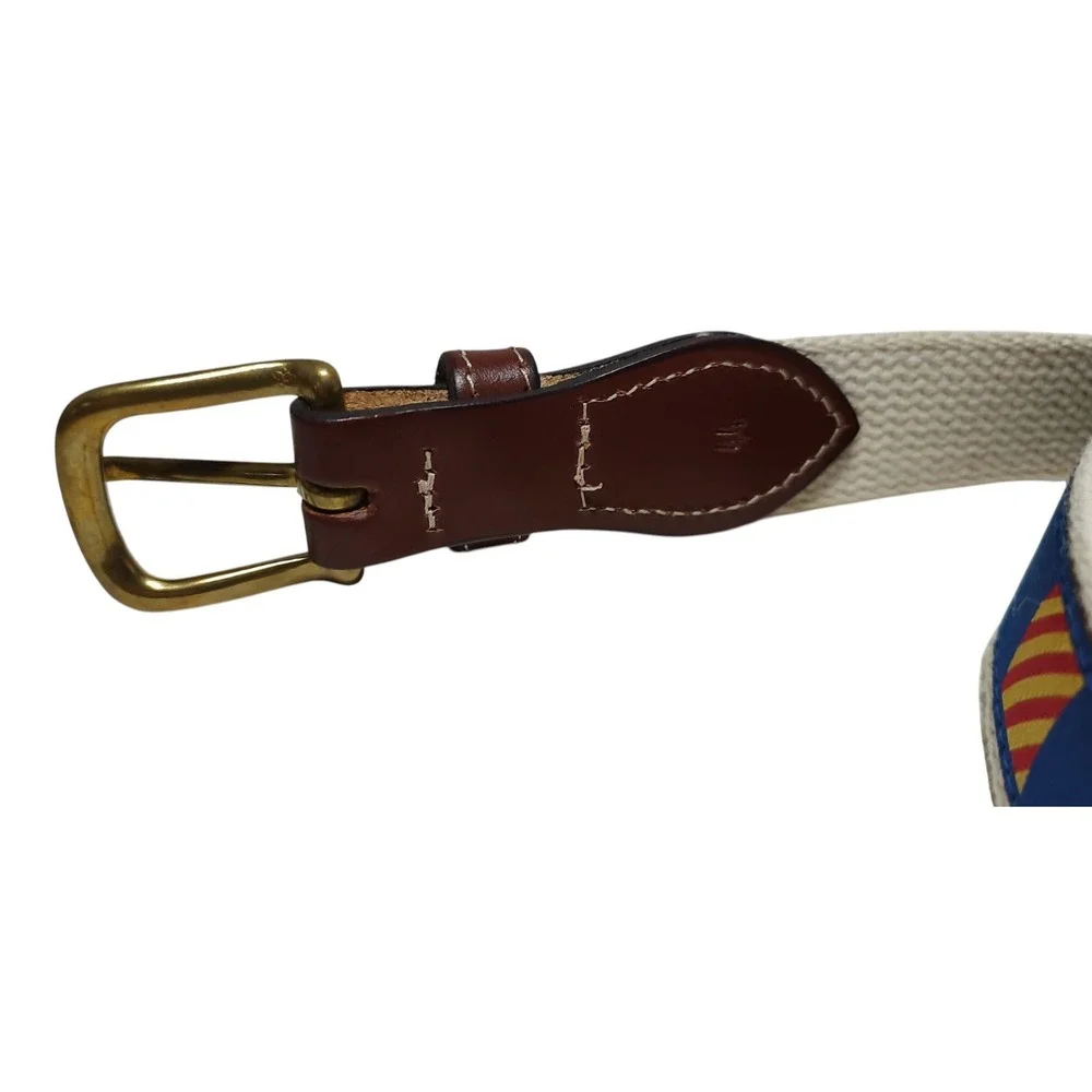 Leather Web Belt Mens Size 44 Sailing Flags Theme Gold Tone Buckle‎ Nautical